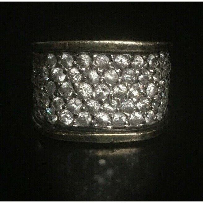 925 STERLING SILVER PAVÉ CZ WIDE BAND RING. SIZE 7.25 SKY