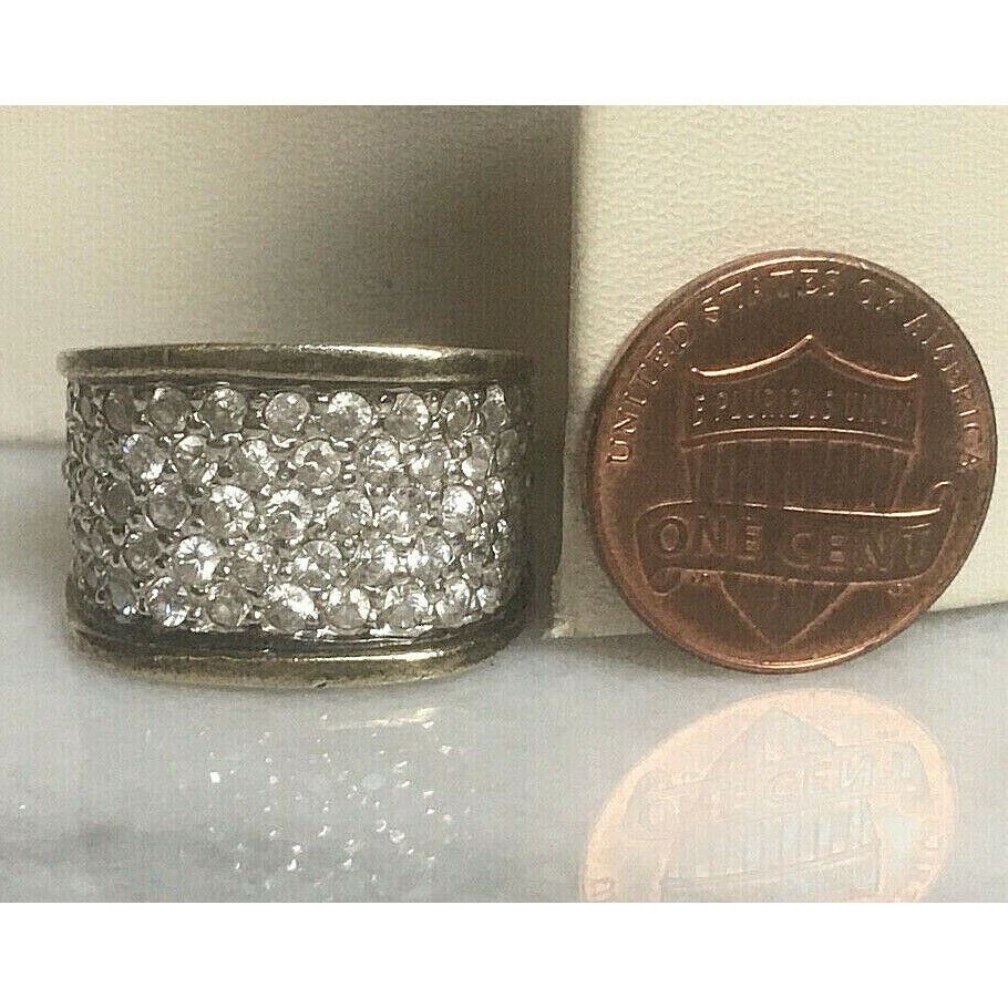 925 STERLING SILVER PAVÉ CZ WIDE BAND RING. SIZE 7.25 SKY