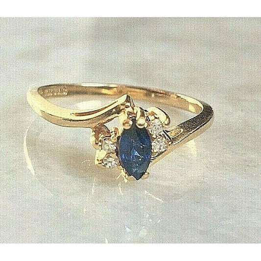 YELLOW GOLD SAPPHIRE & DIAMOND RING SIZE 6.75 SKY