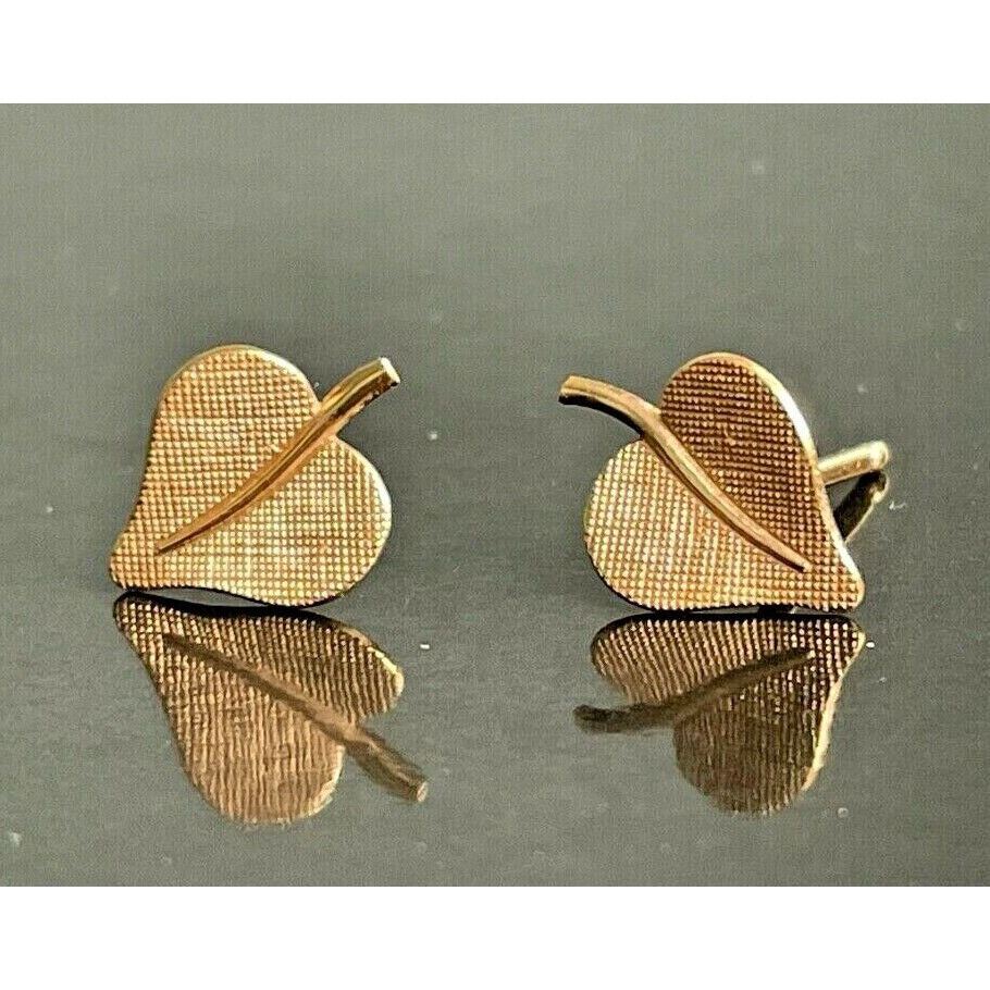 CUTE 14K YELLOW GOLD  LEAF STUD EARRINGS SKY