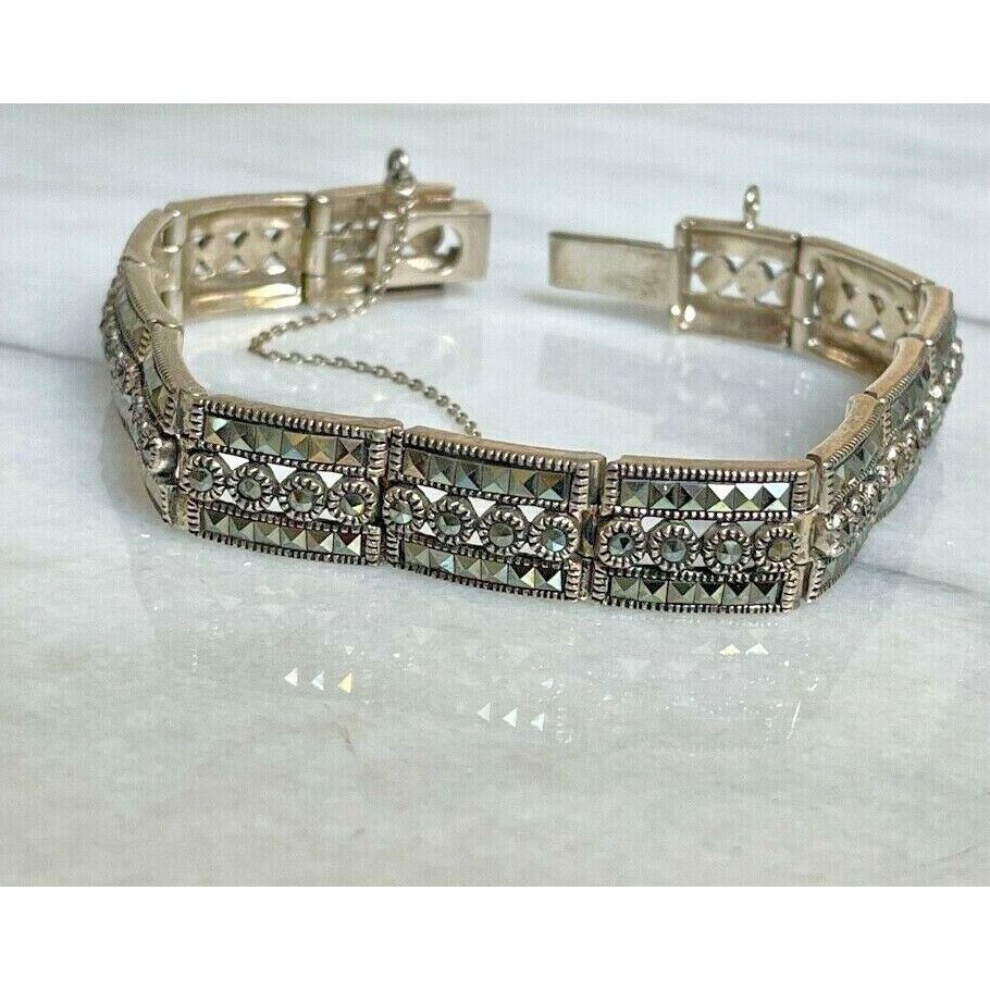 SPARKLING 925 STERLING SILVER MARCASITE BRACELET SKY