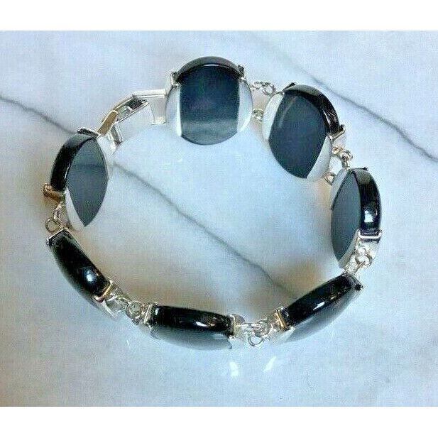 LARGE 925 STERLING SILVER & ONYX STATEMENT BRACELET SKY