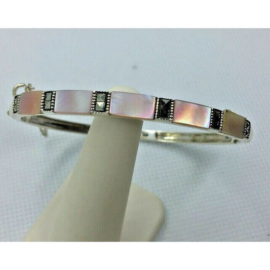 925 STERLING SILVER & MOTHER OF PEARL BANGLE BRACELET SKY