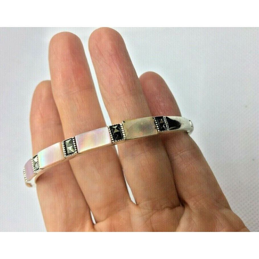 925 STERLING SILVER & MOTHER OF PEARL BANGLE BRACELET SKY