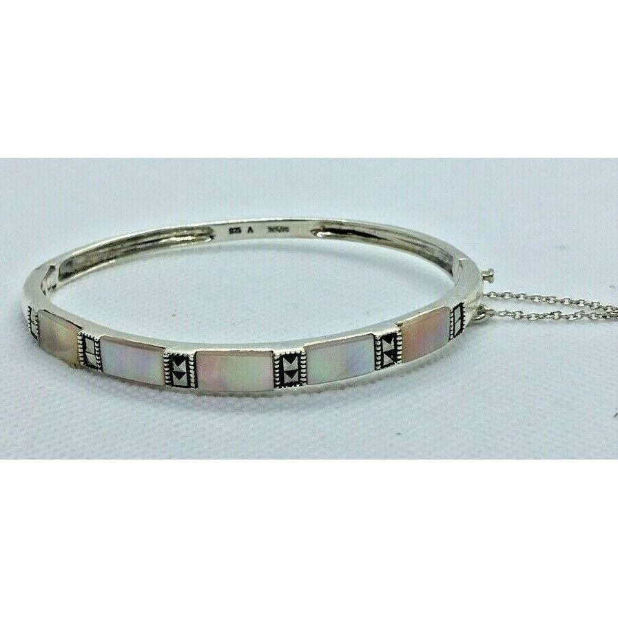 925 STERLING SILVER & MOTHER OF PEARL BANGLE BRACELET SKY