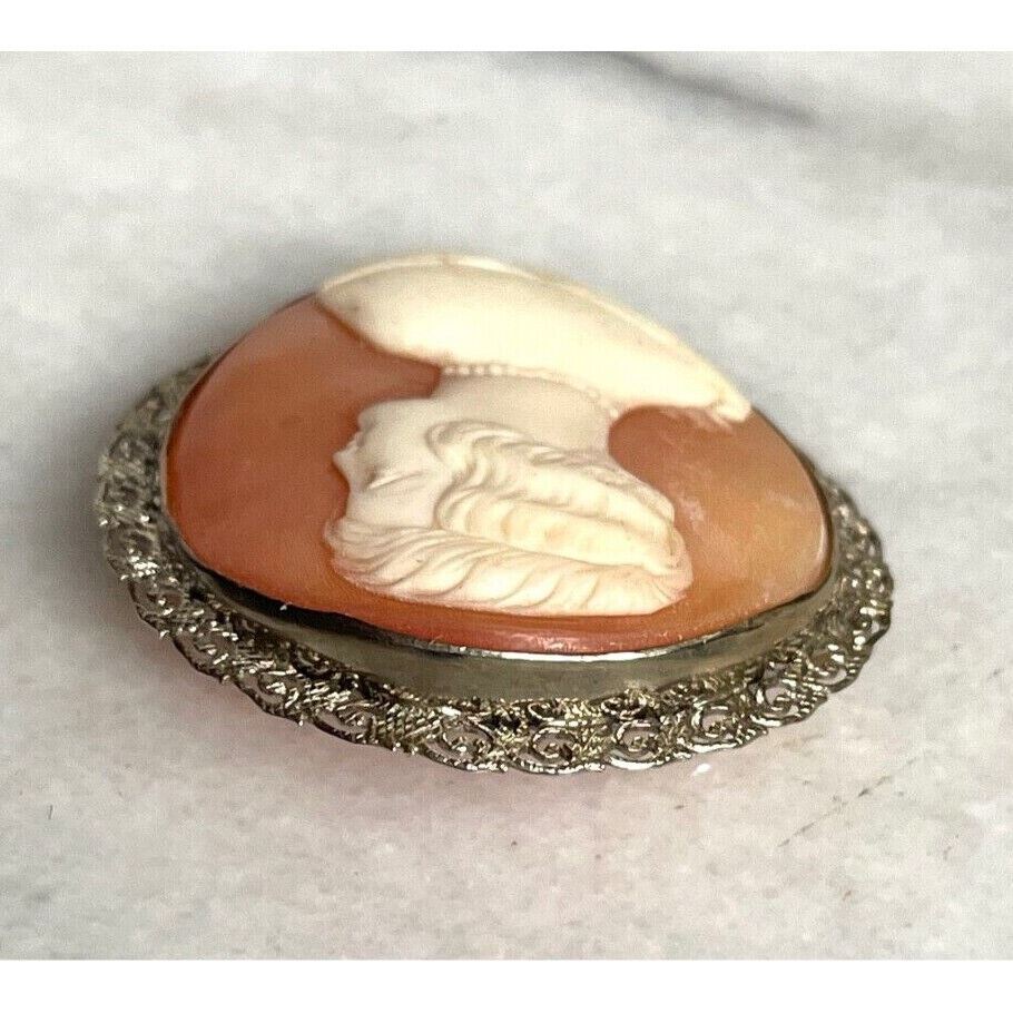 ART DECO 14K WHITE GOLD CAMEO BROOCH SKY