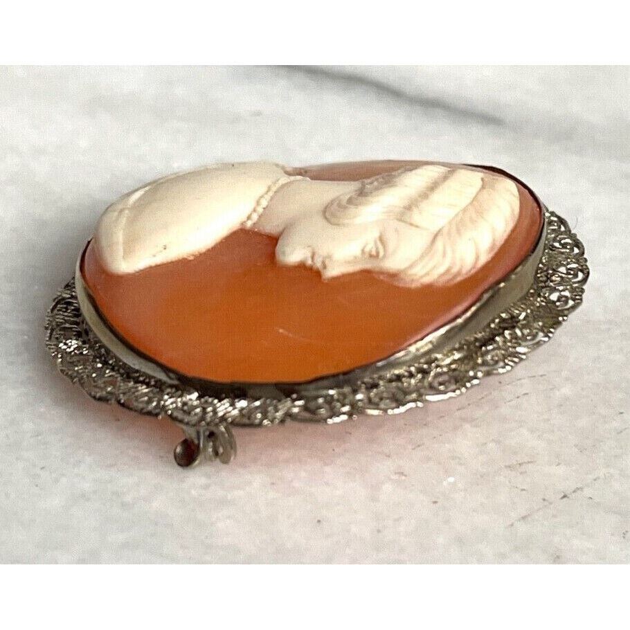 ART DECO 14K WHITE GOLD CAMEO BROOCH SKY