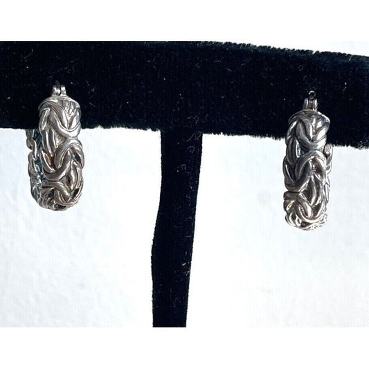 925 STERLING SILVER  FANCY WEAVE DESIGN HOOP EARRINGS SKY