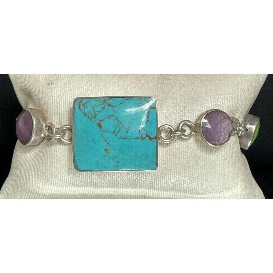 SHOWY 925 STERLING SILVER MULTI-GEM TOGGLE BRACELET SKY