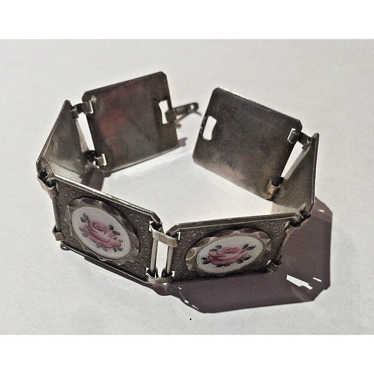 VINTAGE WIDE SILVER PLATED & ENAMEL BRACELET SKY