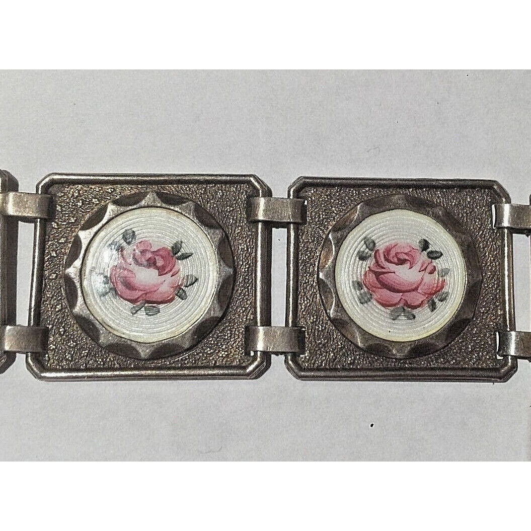 VINTAGE WIDE SILVER PLATED & ENAMEL BRACELET SKY