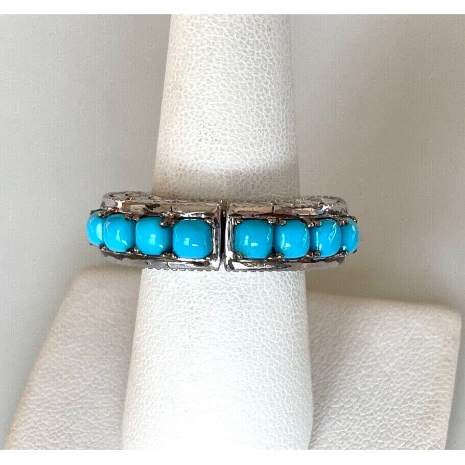 TWO IN ONE 925 STERLING SILVER TURQUOISE & TOPAZ RING WITH A SECRET SIZE SKY