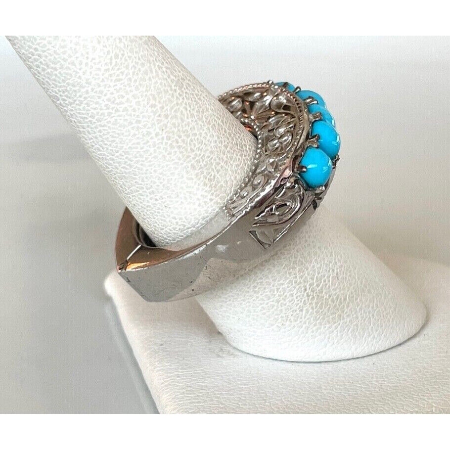 TWO IN ONE 925 STERLING SILVER TURQUOISE & TOPAZ RING WITH A SECRET SIZE SKY