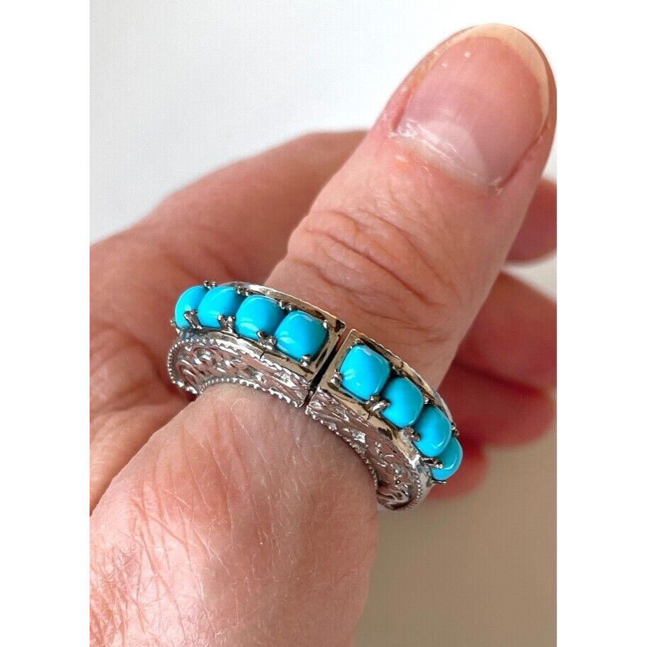 TWO IN ONE 925 STERLING SILVER TURQUOISE & TOPAZ RING WITH A SECRET SIZE SKY