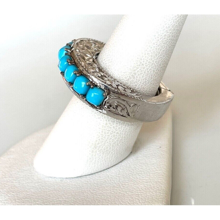 TWO IN ONE 925 STERLING SILVER TURQUOISE & TOPAZ RING WITH A SECRET SIZE SKY