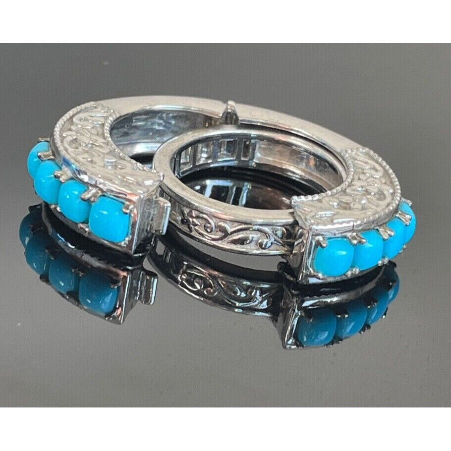 TWO IN ONE 925 STERLING SILVER TURQUOISE & TOPAZ RING WITH A SECRET SIZE SKY