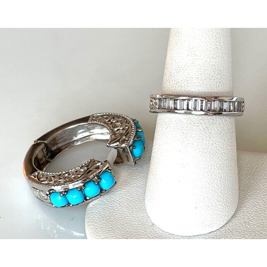 TWO IN ONE 925 STERLING SILVER TURQUOISE & TOPAZ RING WITH A SECRET SIZE SKY