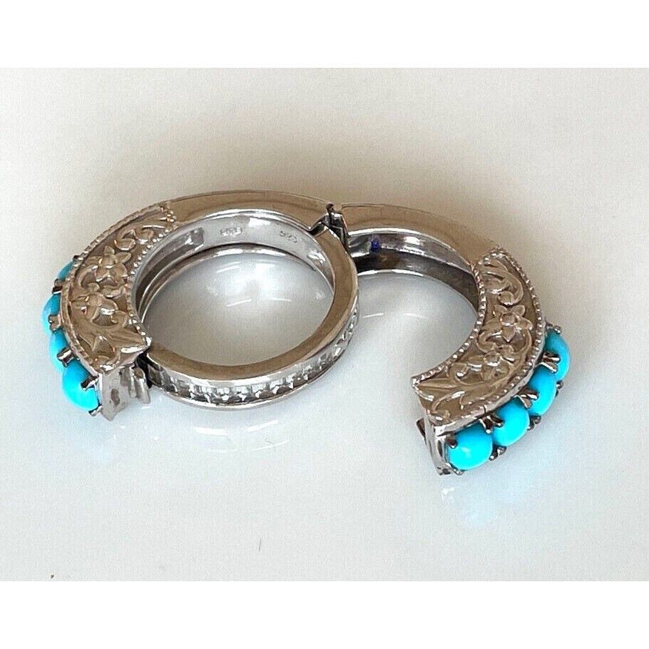 TWO IN ONE 925 STERLING SILVER TURQUOISE & TOPAZ RING WITH A SECRET SIZE SKY