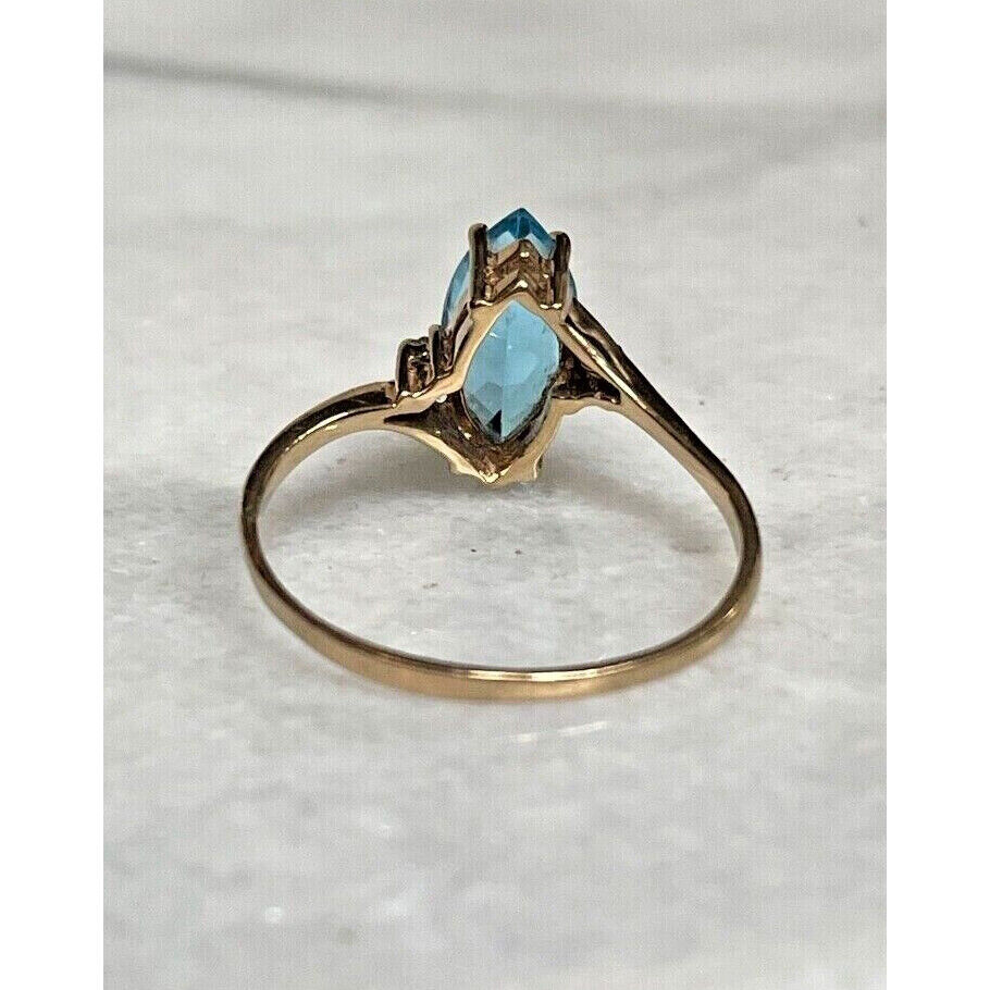 YELLOW GOLD BLUE TOPAZ & DIAMOND RING SIZE 9 SKY