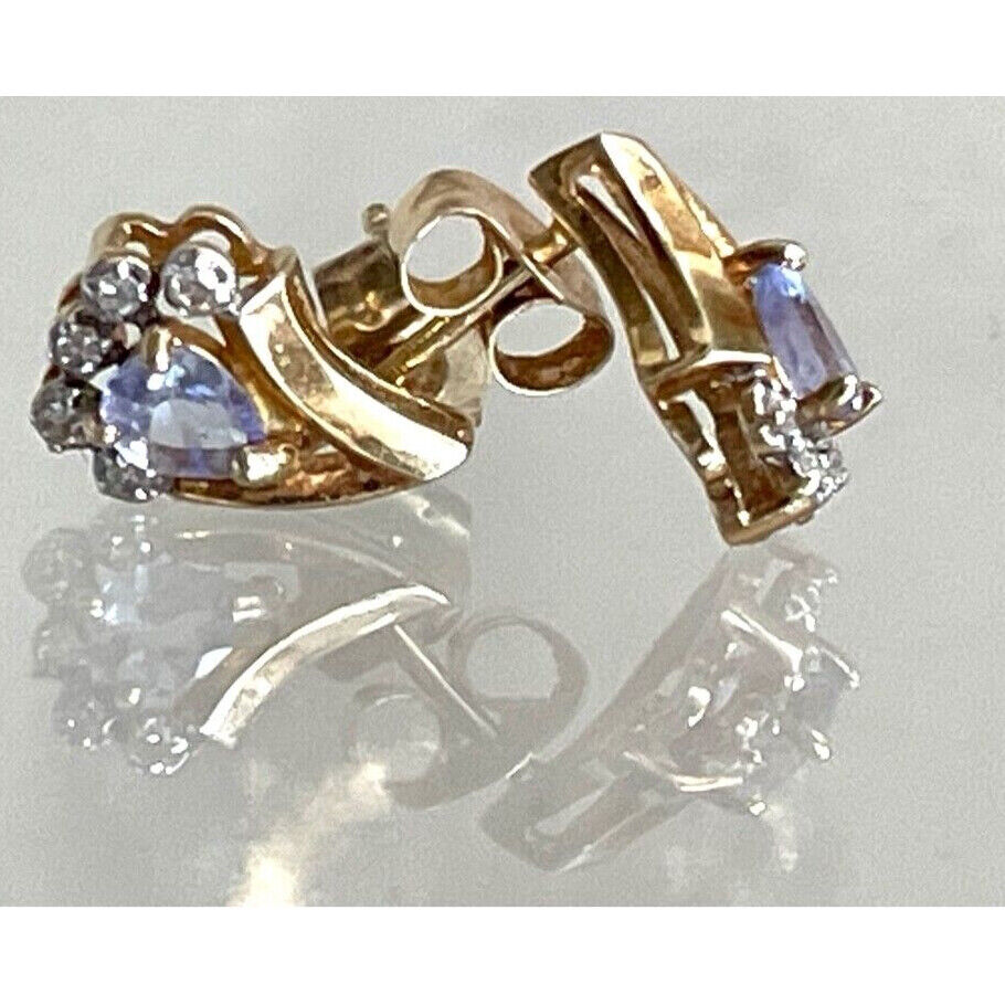 14K YELLOW GOLD TANZANITE AND DIAMOND EARRINGS SKY