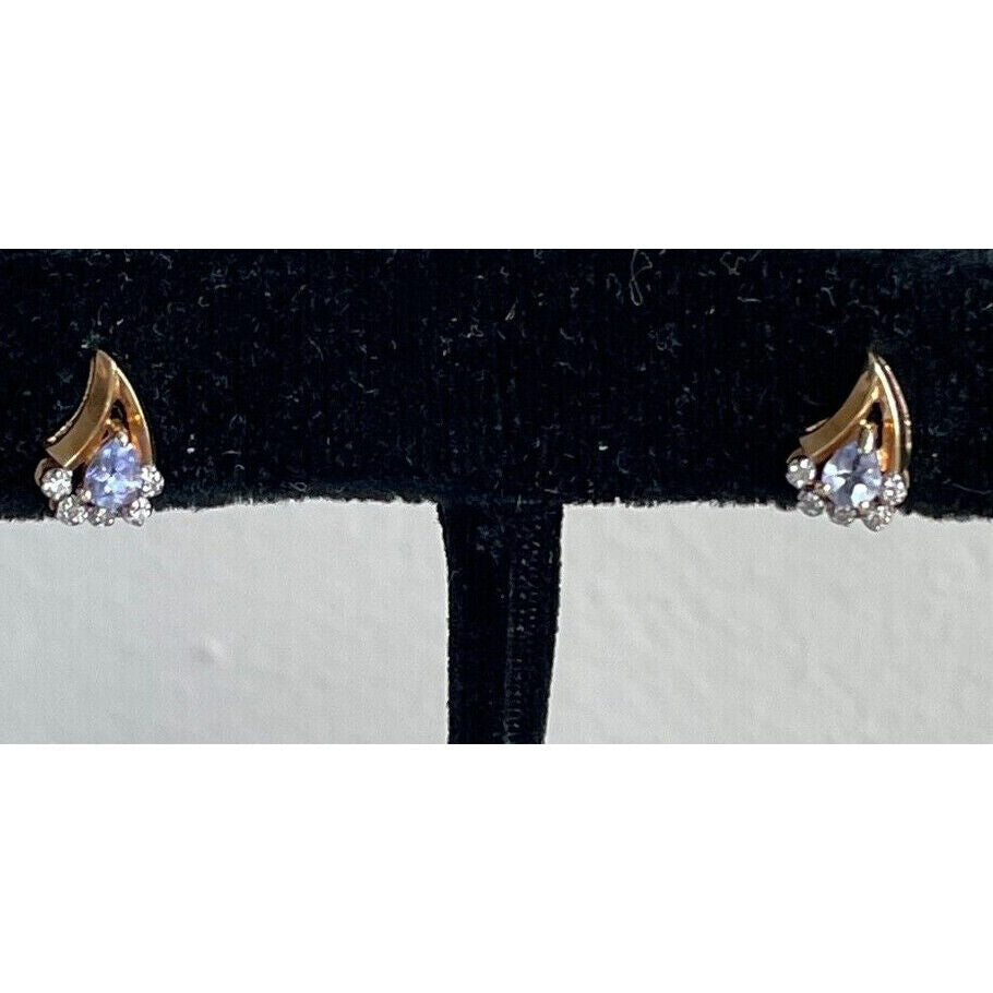 14K YELLOW GOLD TANZANITE AND DIAMOND EARRINGS SKY