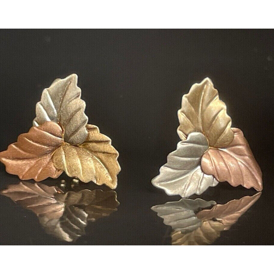 14K MULTI-TONE  GOLD LEAVES EARRINGS SKY