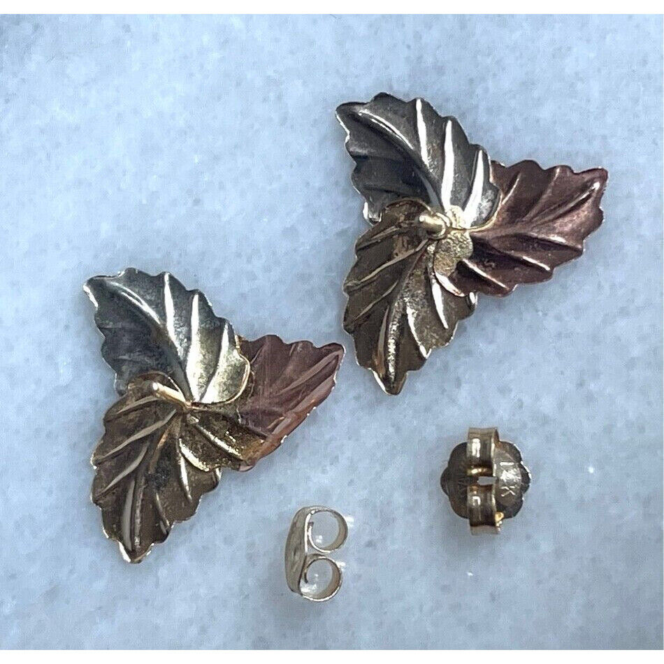 14K MULTI-TONE  GOLD LEAVES EARRINGS SKY