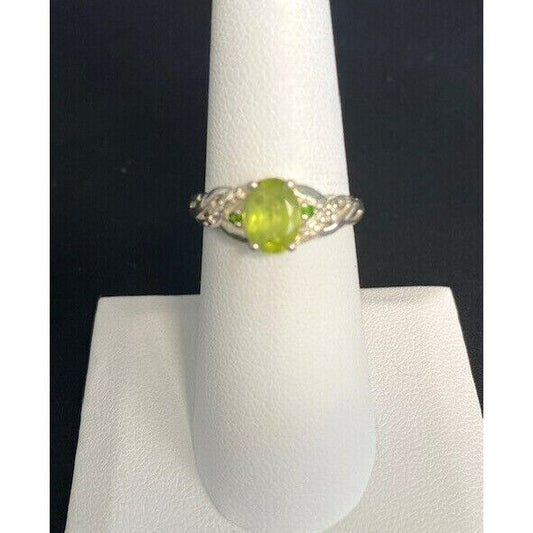 925 STERLING SILVER PERIDOT AND EMERALD RING SIZE 7 SKY