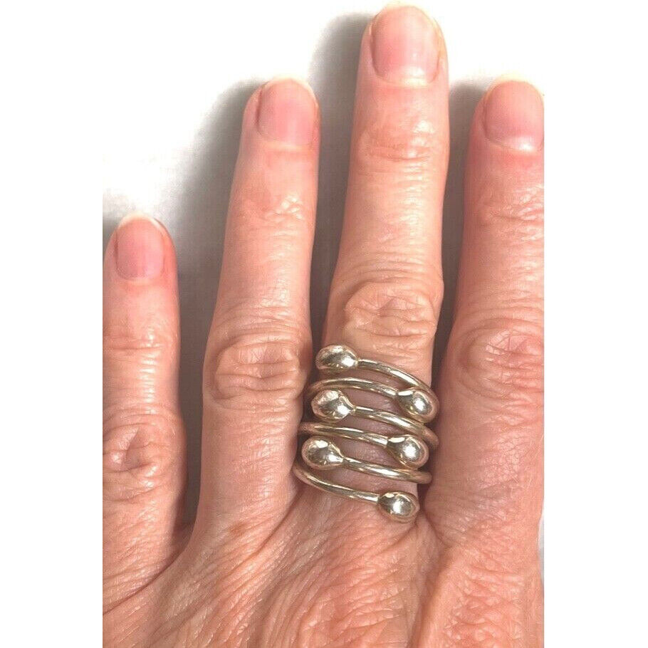 925 STERLING SILVER MULTIBAND WITH BALL TIPS RING ADJUSTABLE SIZE SKY