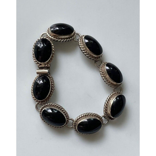 VINTAGE TAXCO 925 STERLING SILVER ONYX BRACELET SKY