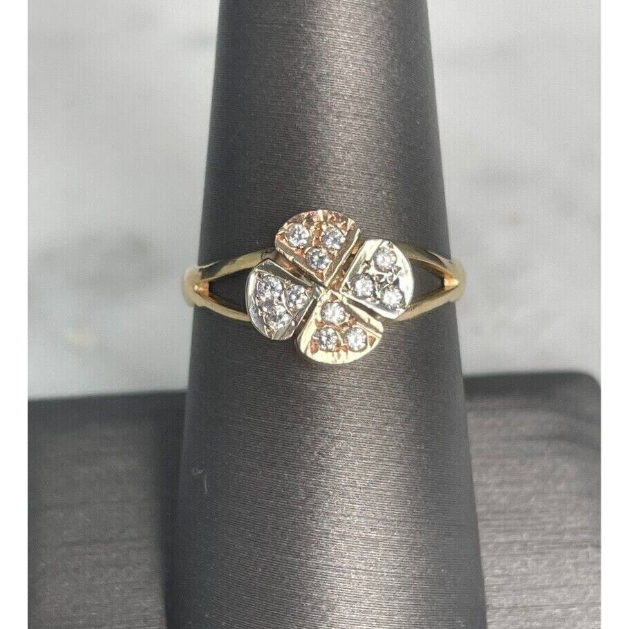 14K MULTITONE  GOLD DIAMOND RING SIZE 7.5 SKY