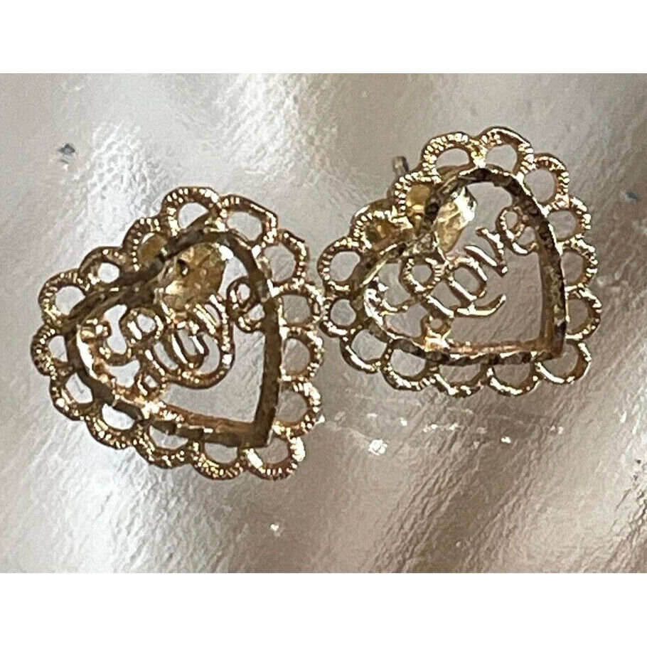 YELLOW GOLD FILIGREE ''LOVE'' HEART EARRINGS SKY