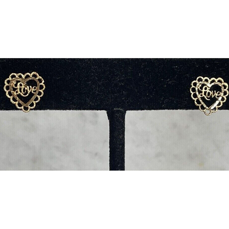 YELLOW GOLD FILIGREE ''LOVE'' HEART EARRINGS SKY