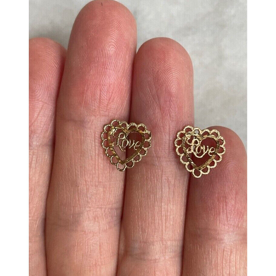 YELLOW GOLD FILIGREE ''LOVE'' HEART EARRINGS SKY