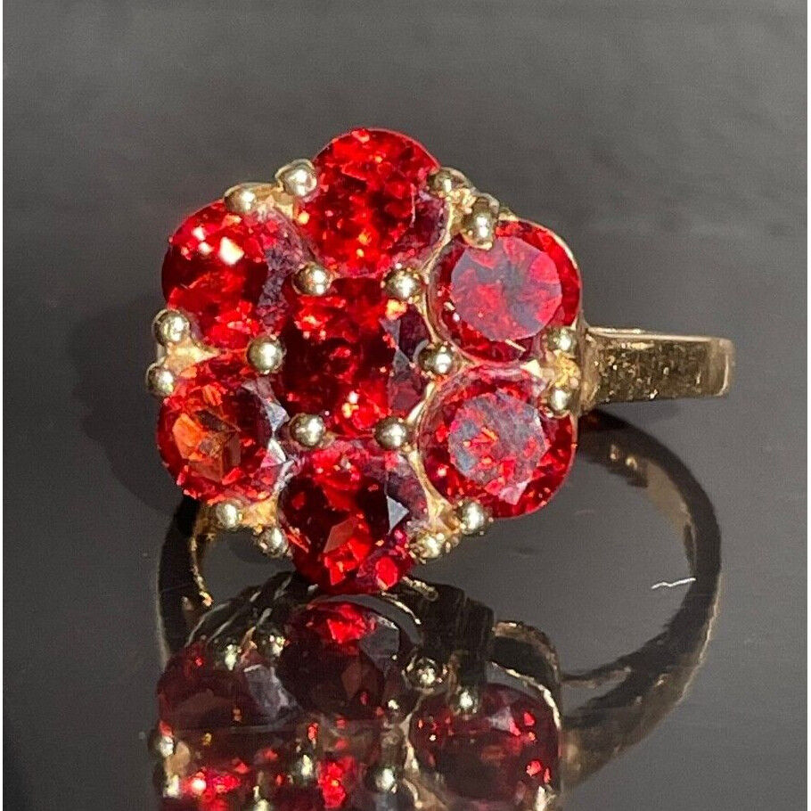 14K YELLOW GOLD ALMANDINE GARNET RING SIZE 7.25 SKY