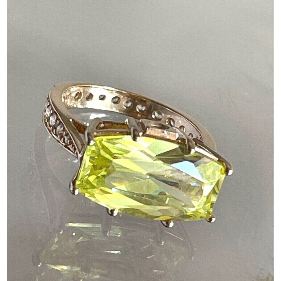 925 STERLING SILVER VERMEIL  GREEN BERYL (AQUAMARINE) AND CZ RING SIZE 6 SKY