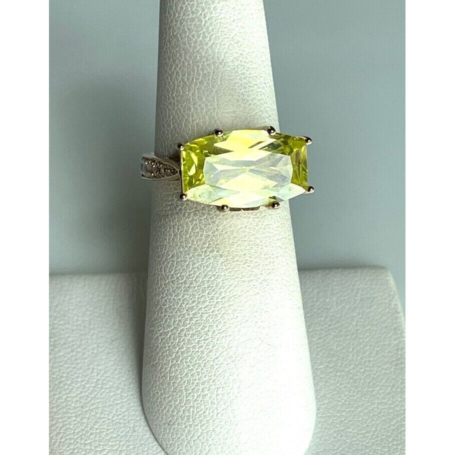 925 STERLING SILVER VERMEIL  GREEN BERYL (AQUAMARINE) AND CZ RING SIZE 6 SKY