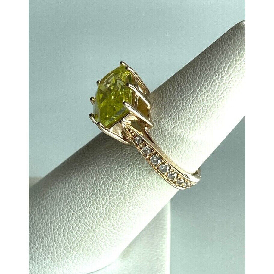 925 STERLING SILVER VERMEIL  GREEN BERYL (AQUAMARINE) AND CZ RING SIZE 6 SKY