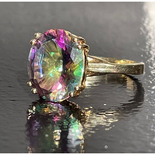 YELLOW GOLD MYSTIC TOPAZ RING SIZE 6 SKY