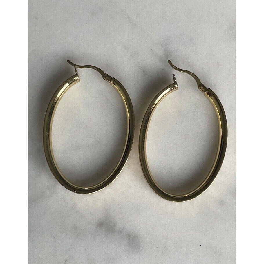 BRIGHT CUT 925 STERLING SILVER VERMEIL OVAL HOOP EARRINGS SKY