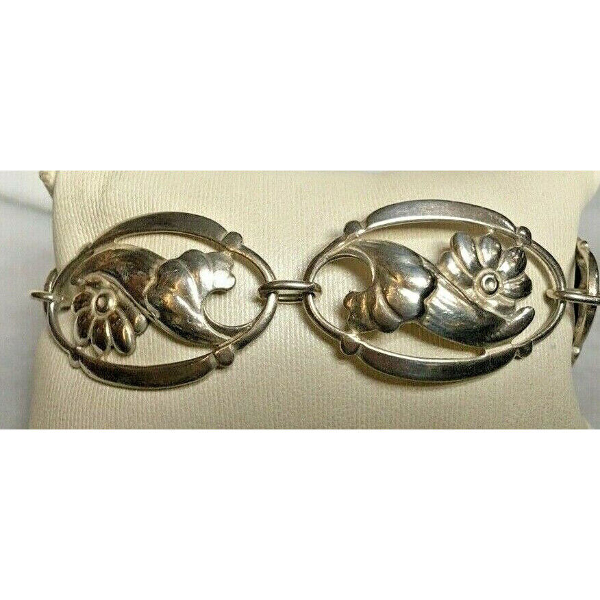 MODERNIST SIGNED ANDES 925 STERLING SILVER FLORAL BRACELET SKY