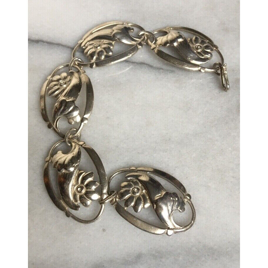 MODERNIST SIGNED ANDES 925 STERLING SILVER FLORAL BRACELET SKY