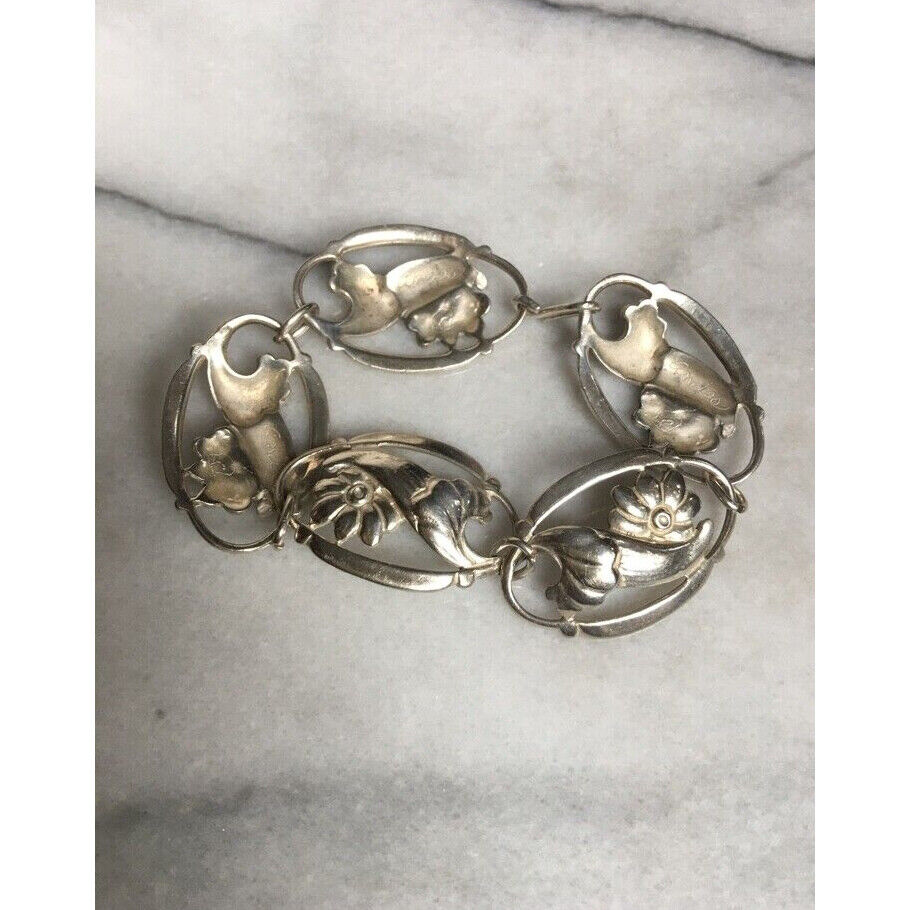 MODERNIST SIGNED ANDES 925 STERLING SILVER FLORAL BRACELET SKY