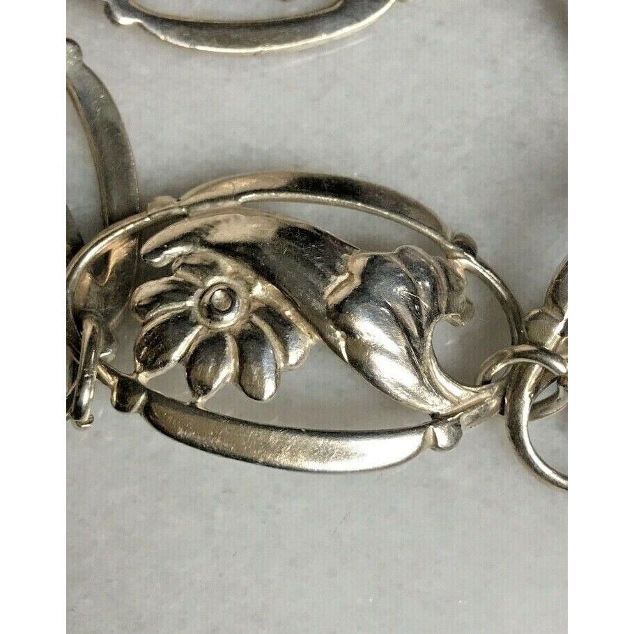 MODERNIST SIGNED ANDES 925 STERLING SILVER FLORAL BRACELET SKY