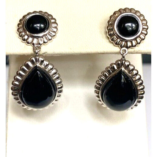 925 STERLING SILVER AND ONYX DANGLE EARRINGS SKY