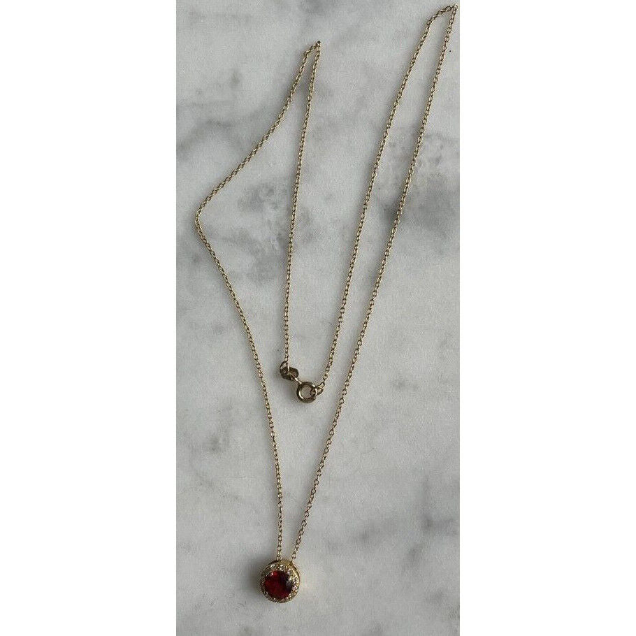 ELEGANT 925 STERLING SILVER VERMEIL GARNET AND GOSHENITE PENDANT NECKLACE SKY