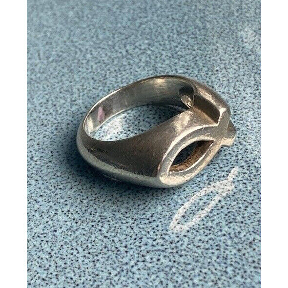 MENS SOLID CAST 925 STERLING SILVER ICHTHYS (JESUS FISH) RING SIZE 9 SKY