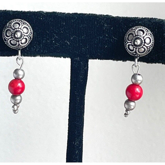 925 STERLING SILVER AND CORAL DANGLE EARRINGS SKY