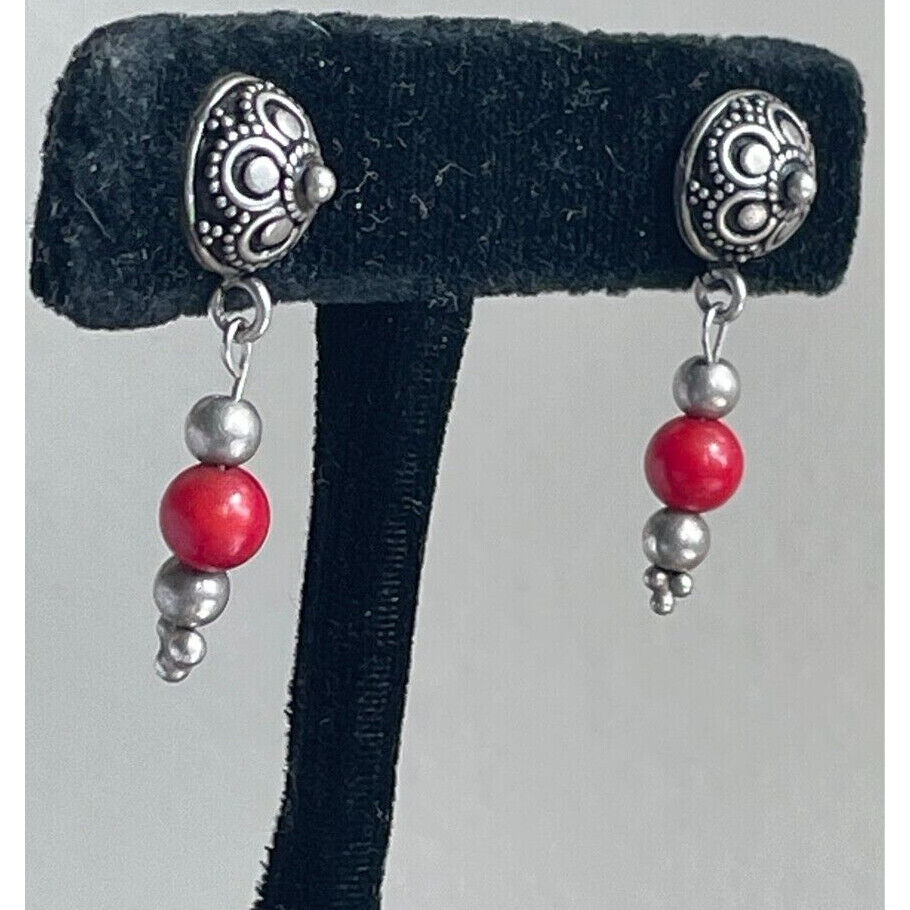 925 STERLING SILVER AND CORAL DANGLE EARRINGS SKY