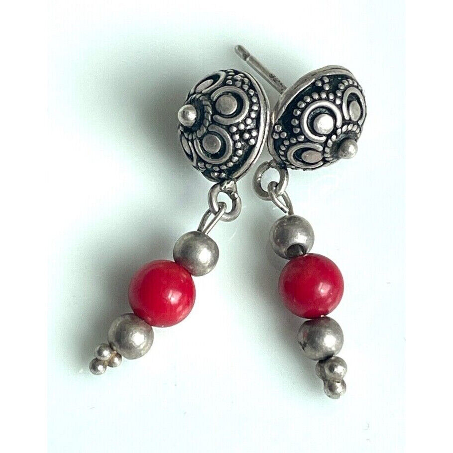 925 STERLING SILVER AND CORAL DANGLE EARRINGS SKY